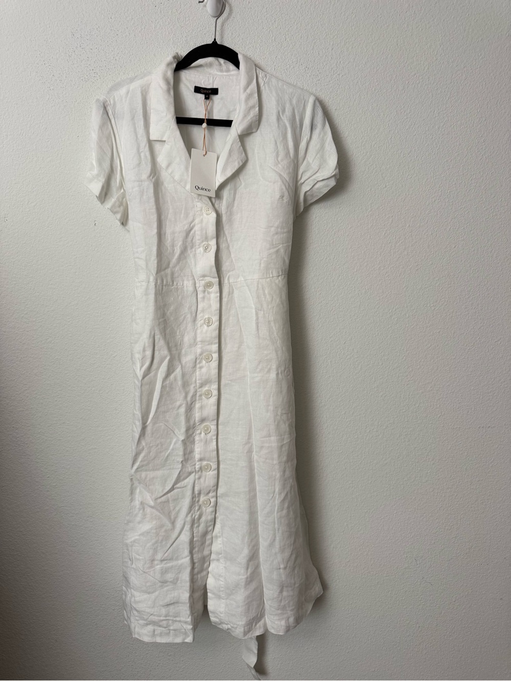 Quince 100% European Linen Button Front Midi Dress White Size M NWT